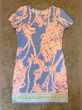 Lilly Pulitzer Blue with Coral & Peach Printed Short Sleeve Mini Dress